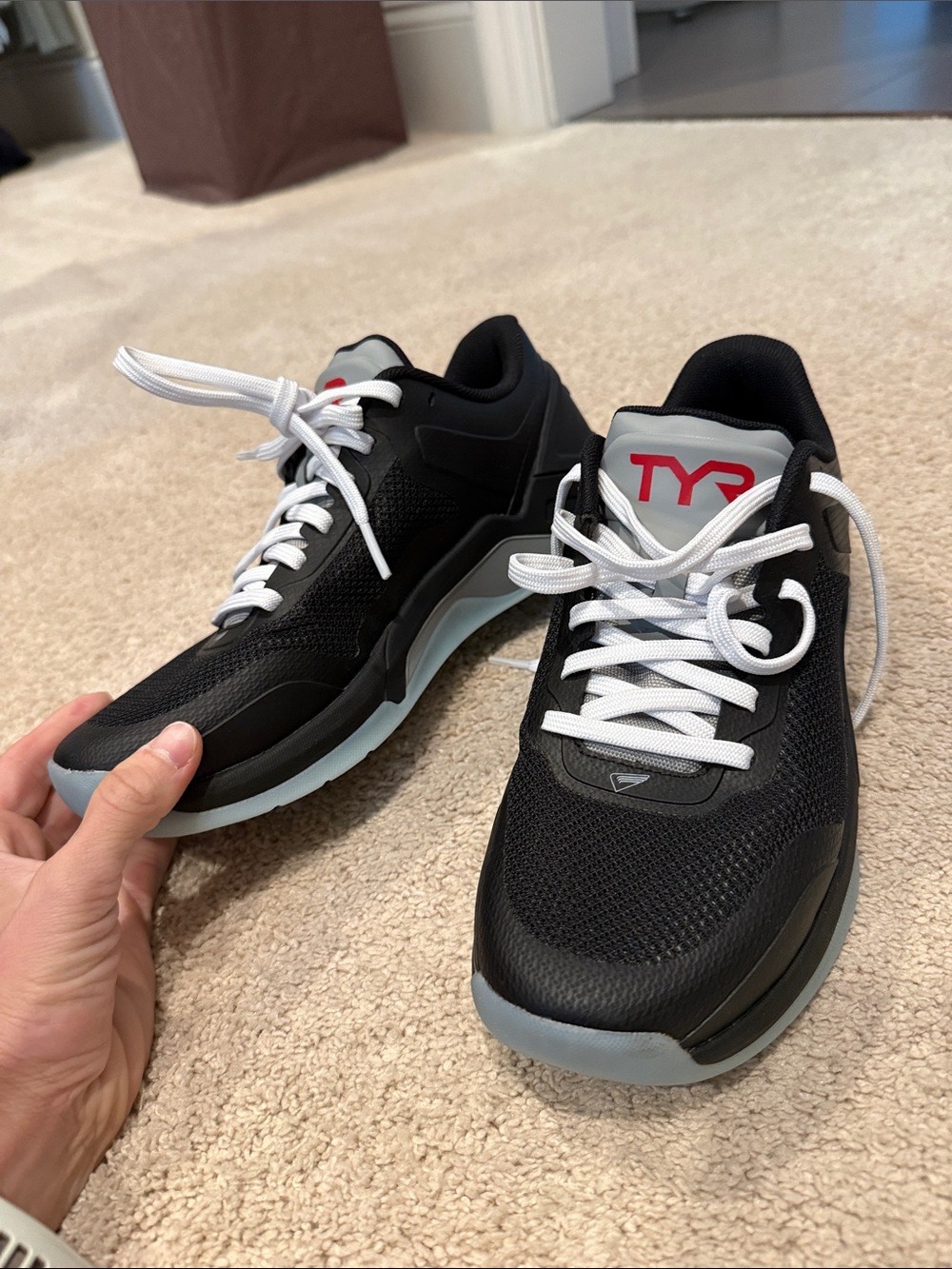 TYR women’s Black Sneakers with White Laces and Gray Soles